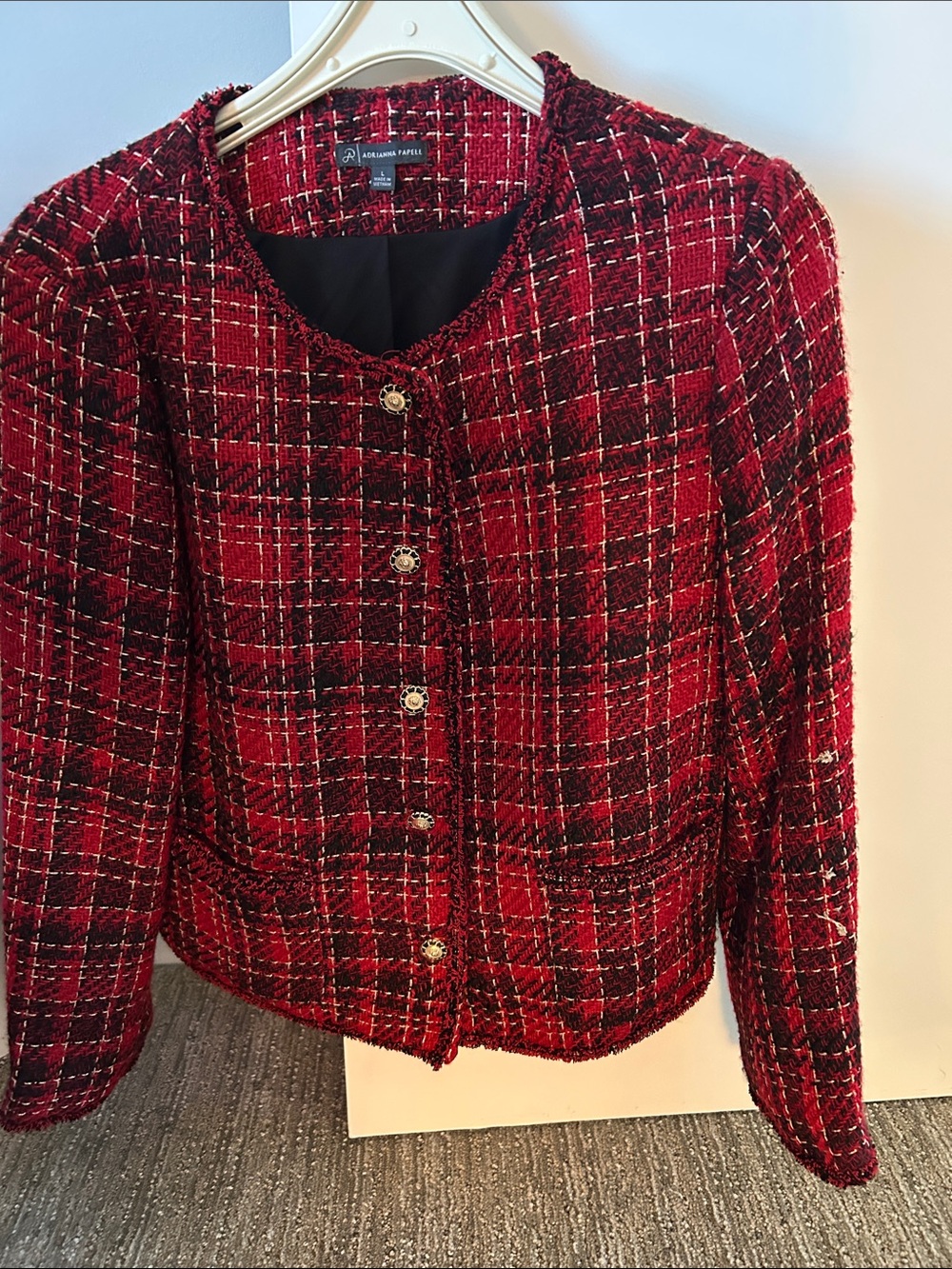 Adrienne Vittadini Red & Black Tweed Button Jacket